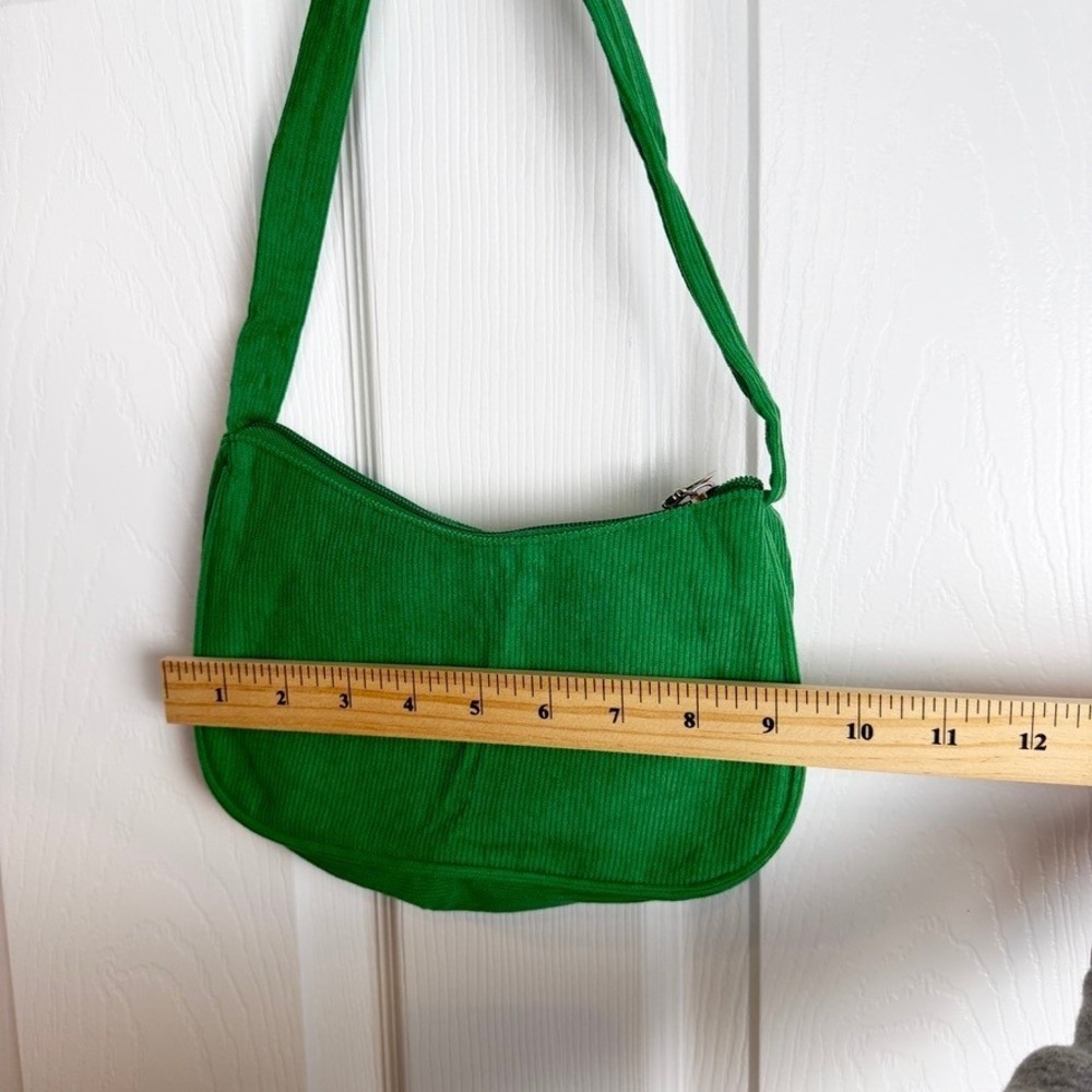 Corduroy Baguette Shoulder Bag Green Retro Zip Purse Y2K Indie Minimalist Boho - Picture 5 of 7